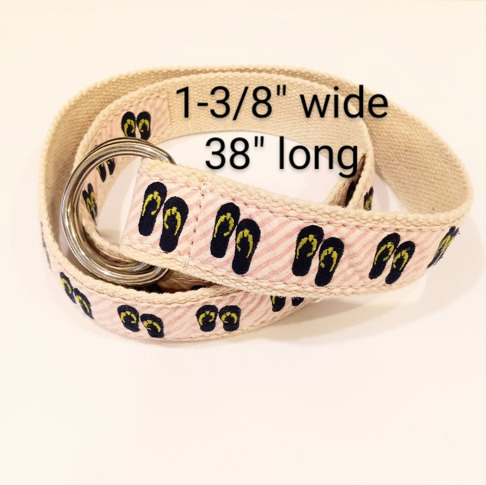 J. Crew Web Belt w/ Flip Flop Embroidery on Pink & White Stripe Seersucker - Picture 9 of 9